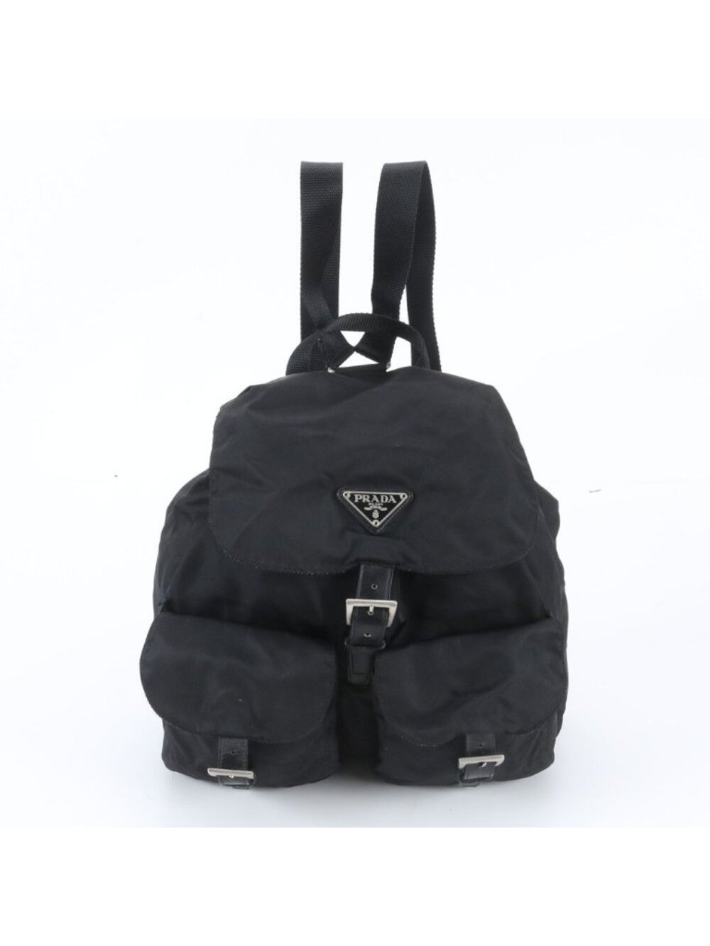 Prada Tessuto Nylon Triangle Logo Leather Backpack Shoulder Bag Black